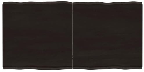 HETFTJN Tischplatte 120x60 cm massives Eichenholz Dunkelbraun mit Naturkante, klappbare Arbeitsplatte für Küche, ESS- & Gartentisch, 2-6 cm Stark & Robust für Wohnzimmer, Balkon, Home-Office