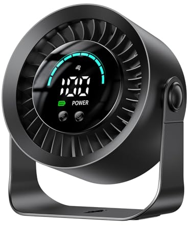 DIGIX Rechargeable USB Desk Fan for Bedroom, 100 Speeds, 360° Rotation, Wall Mounted Design Small Portable Table Fan with LED Display, Quiet Personal Desktop Cooling Fans for Home Office (Black)