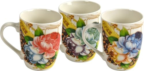 LAVV HOUSEWARES LTD 3 pcs Ceramic Tea Coffee Cups with Flowers Print 310ml (10.9oz)