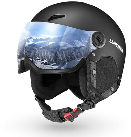 LUMDEER Leichter und Sicherer Skihelm mit Visier für Herren und Damen Ski Helm UV 400 Schutz Snowboardhelm mit Brille für Klare Licht Skihelme Aircon Belüftungssystem 57-62cm Schwarz