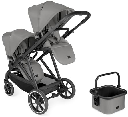 hauck Grow N Care Zwillingswagen Set für 2 Kleinkinder, Dark Grey | Mit 2 Sitzeinheiten, extra Einkaufskorb, 2 Kinder bis je 22 kg, Mesh-Rückenlehne, Sitzpolster, Kopfkissen, XL Verdeck