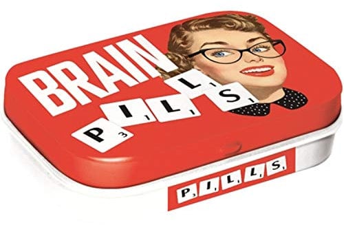 Nostalgic-Art Retro Pillendose, 4 x 6 x 1,6 cm, Brain Pills – Geschenk-Idee für Nostalgie-Fans, mit Pfefferminz-Dragees, Vintage Design