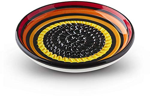 Garlic Grater Plate. (Ref #18). Vintage Style Pattern. Handmade and Hand painted in Cordoba, Spain. Black Plate with Red, Orange, Yellow and Black circles