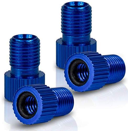 Drahtesel Fahrrad Ventil-Adapter DV & SV (Dunlop- & Französisches) auf AV (Auto-Ventil) mit Dichtring (blau, 4)