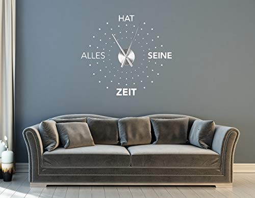 tjapalo® a31 Wanduhr Wohnzimmer Wandtattoo Uhr Wandaufkleber Sprüche Alles hat seine Zeit mit Uhrwerk - viele Farben zur Auswahl, Größe: B65xH58cm (+Uhrwerk schwarz), Farbe: schwarz