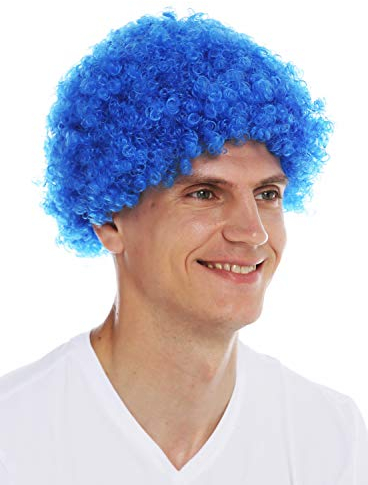 WIG ME UP - MMAM-9M-K2079 Perücke Karneval Herren Damen Clown blau kurzer Afro Kraus gelockt Krauskopf