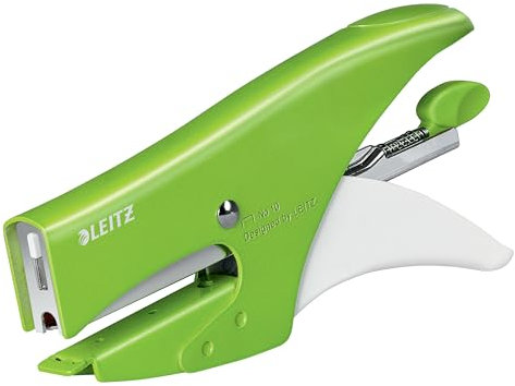 Leitz 55311054 Heftklammer, Kapazität 15 Blatt, ergonomischer Metallgehäuse, inkl. Heftklammern, WOW, Grün,