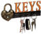 Relaxdays Schlüsselbrett, 5 Haken, Vorhängeschloss & Keys-Schriftzug, Gusseisen, Vintage, HBT 10x26x3 cm, orange/schwarz