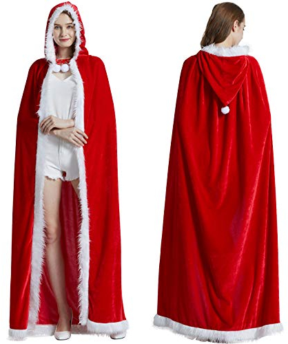 MAKFORT Umhang Rot Samt Umhang roter umhang mit Kapuze rotes Cape umhang kostüm Weihnachts-Kostüm für Damen
