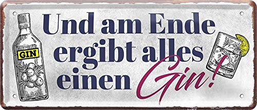 Blechschilder Lustiger Alkohol Gin Trink Spruch: “UND AM Ende ERGIBT Alles EINEN Gin.” Deko Humor Türschild Metallschild Schild Witziges Geschenk zum Geburtstag oder Weihnachten 28x12 cm