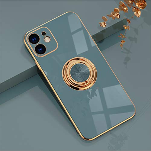 EYZUTAK Electroplated Magnetic Ring Holder Case, 360 Degree with Rotation Metal Finger Ring Holder Magnet Car Holder Soft Silicone Shockproof Cover for iPhone 12 mini 5.4 inch - Gray