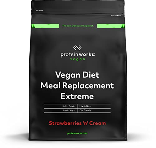 Protein Works - Vegan Diet Meal Replacement Extreme | Plant Based Meal Replacement Shake | Added Vitamins | Aids Weight Loss | 16 Servings | Strawberries 'n' Cream | 1kg