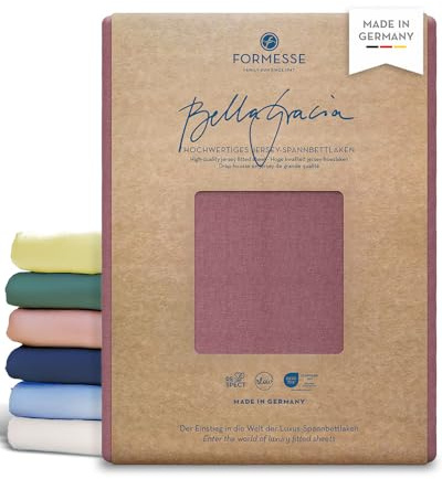 Bella Gracia hochwertiges Jersey-Spannbettlaken: glatt, weich schöne Farben | FORMESSE Farbe Vintage Rose; 200x220-200x240cm, bis 25cm; 97% Baumwoll-Kompaktgarn, 3% Elastan; pillingarm, faltenfrei, 60°C