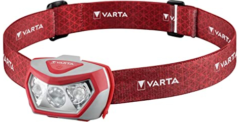 VARTA Stirnlampe LED inkl. 3x AAA Batterien Kopflampe, Outdoor Sports H20 Pro, drei Leuchtmodi, spritzwassergeschützt, Dimmfunktion, mit schwenkbarem Kopf, rot