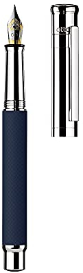 Otto Hutt Füllfederhalter D04 Messing Blau-Platin Karo Guillochierung matt 13,2cm, Strichstärke M, 018-11253, Mehrfarbig