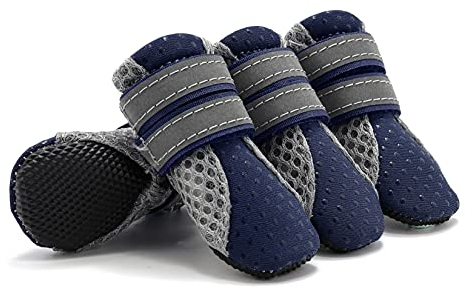 Zunea Pfotenschutz für Hunde Hundeschuhe rutschfest für Kleine Hunde Sommer Verstellbar Reflektierend Weich Atmungsaktiv Netzstoff Hitzebeständig für Heiße Gehwege Blau L