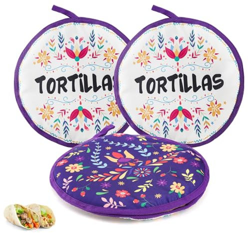 Lyellfe 3 Pack Tortilla Warmer Pouch, 12 Inch Insulated Cloth Taco Warmer Holder for Corn Flour Tortillas, Taco Tuesday Night, Halloween Party, Microwave Oven Freezer Safe