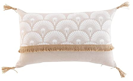 Douceur d'Intérieur, Kissen, Abnehmbarer Bezug, 30 x 50 cm, Polycotton, Bedruckt und Jute, Bahina Weiß