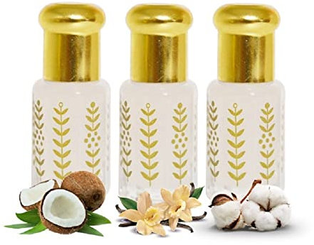 al badil Musc Tahara Parfümiert, 3 ml, weißer Moschus, Kokosfaser, Vanille, Monoi, 3 Stück