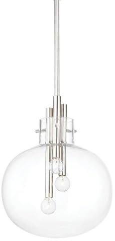 Hudson Valley Lighting Hempstead 3-Light Pendant | Polished Nickel Finish | Made of Steel & Glass | Damp-Rated for Bathroom Use | Adjustable Hang Height 23-74 | 13.75 Dia x 16.75 H | 3914-PN