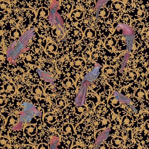 Profhome Bird Wallpaper 370531-GU Non-Woven Wallpaper Gold Black Yellow 0.70 m x 10.05 m / 7.035 sqm