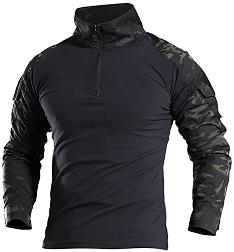 Uugood Combat Shirt Flecktarn Tactical Shirt Herren Hemd Slim Fit Langarm Camouflage Shirt Paintball Airsoft Army Military Hemd Bundeswehr T-Shirt Militär Uniform, AYH, XL