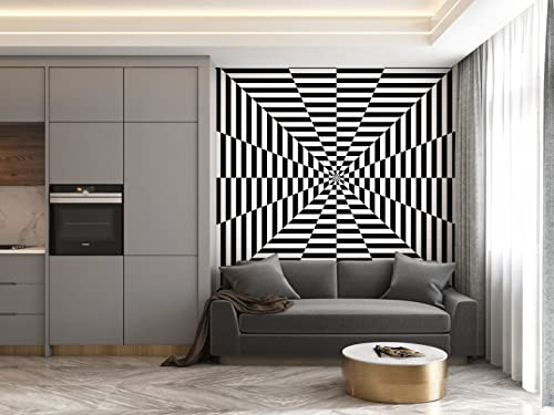 Myphotostation Tapete, geometrisches Abziehen und Aufkleben, abnehmbar, selbstklebend, Op Art, Streifen, 50,8 x 315 cm, Schwarz / Weiß
