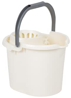 JMS we create smile - Soft Cream Deluxe Mop Bucket - 16 Litre Plastic Floor Cleaning Bucket with Removeable Wringer Attached and Easy Grip Carry Handle