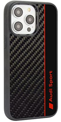 Audi Sport Handyhülle - Kompatibel mit iPhone 14 Pro Max - Stoßabsorbierende Hülle mit Carbon - mit präzisen Aussparungen für Kamera, Anschlüssen & Tasten - Schwarz mit roten Details