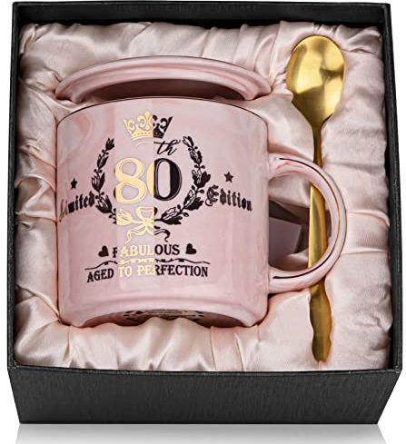 80 Geburtstag Geschenke Frauen, Fabelhafter 80. Limited Edition, 14 Unzen Kaffeetasse, Bedruckt mit Gold, Becher zum 80. Geburtstag Frau, Geschenk für Mutter, OMA, Schwester, Ehefrau, Geschenkbox