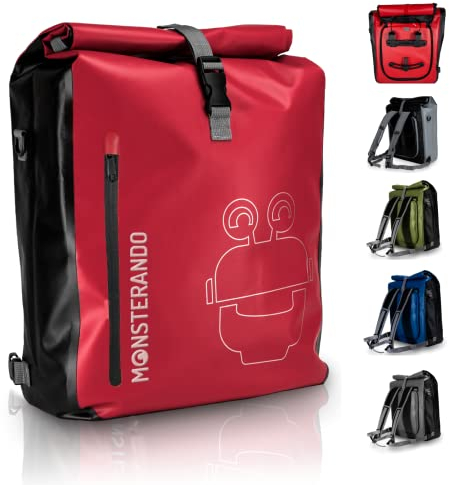 MONSTERANDO 3-in-1 Fahrradtasche und Rucksack Wasserdicht -mit 15 Laptopfachals Business Reißverschlusstasche and Gepäckträgertasche, Umhängetasche einsetzbar - Gepäckträgertasche fürs Fahrrad - 25L