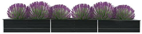 FIRBNUS Pot de Fleurs Extérieur 480x80x45 cm Boîte à Fleurs Profonde et Large Lit Surélevé de Balcon Métal Jardinière Jardin Facile à Assembler Lit de Plantation en Acier Galvanisé Anthracite