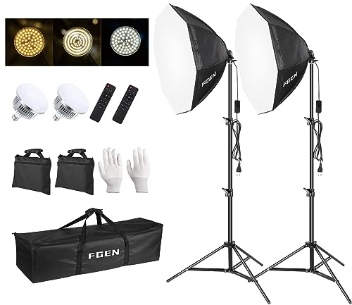 FGen Softbox Set Fotostudio,70cm Achteckiges Softbox LED Fotolicht mit 135W 3000-6500K, 2m Vollverstellbare Lichtstativ Foto licht für YouTube, Tiktok Videoaufnahmen, Studio Portraits, Fotografie