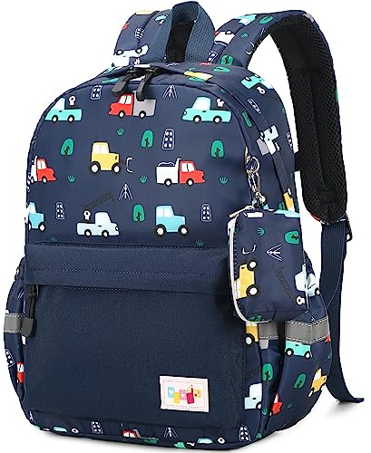 mygreen Kindergartenrucksack mit Brustgurt und Namensschild für 3-6 Jährige/Krippenrucksack Kindergartentasche Kindertasche Bulldozer Blau