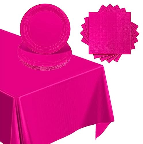 Juego de vajilla rosa de 37 piezas, mantel de plástico impermeable rosa rosa, platos de papel de 7 pulgadas, servilletas de Navidad, regalos para hombres y mujeres, cumpleaños, boda, suministros de