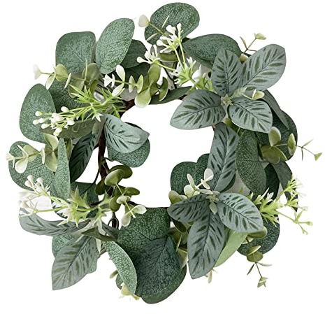 Harilla Künstliche Eukalyptusblätter, Kerzen, Kränze, Kerzenring, Kranz, Stumpenkerzenhalter, grüner Kerzenkranz für Café, Tischdekoration, Stil b