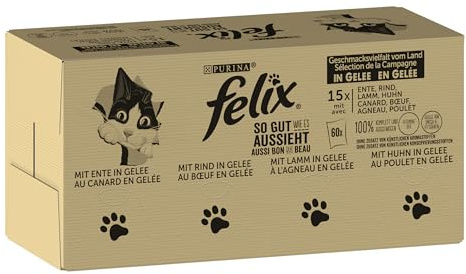 Felix So gut wie es aussieht, Katzenfutter nass in Gelee, Sorten-Mix mit Fleisch, 120er Pack (120 x 85g)