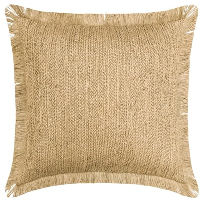 The HomeCentric Beige Kissen Überzüge, 2 Stück, 40x40 cm Jute Kissen, Kissenhülle mit Jute-Spitze & marokkanisch, Einfarbig Kissen, Zeitgenössisch Kissen Überzüge - Jute Appeal