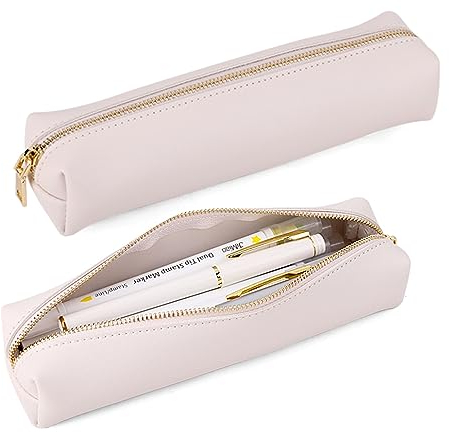 iSuperb Federmäppchen Leder Mäppchen Unisex Teenager Stiftetasche Stiftemappe Federtasche Pencil Case Schulmäppchen für Schule Büro Mädchen Damen Student Geschenk (Beige)