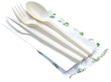 SOLEPLASTIC Tris Posate Da Viaggio Composte Da Coltello Forchetta E Cucchiaio Posate Biodegradabili In CPLA 100% Compostabili 16 Cm (500)