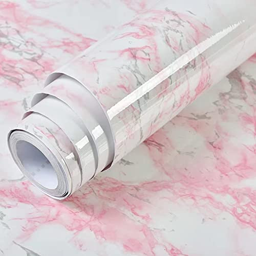 VIOPVERY Papier peint autocollant épais en vinyle rose effet marbre pour plan de travail de cuisine - 40 x 1000 cm