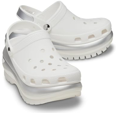 Crocs Unisex-Erwachsene Mega Crush Clogs, Weiß/Silber, 10 Women/8 Men