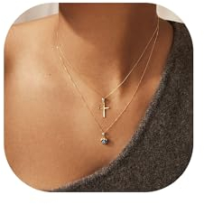 TINGN Layered Gold Kreuz Kette Damen, 14K Vergoldet Böse Augen Personalisierte Halskette Mit Anhänger - Trendy Schmuck für Frauen