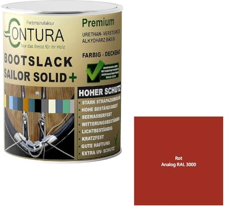 Contura Bootslack Farbig GLÄNZEND Yacht- Buntlack Metall Holz GFK Holzlack Boot Farblos (Rot - RAL 3000 Analog, 1 LIter)
