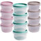 TUKA - Juego de 12 Herméticos Pequeños de 270 ml, tupper de Plástico Redondos, con Tapa de Silicona Resistente, Apto para Lavavajillas Microondas y Congelador (Rosa, Verde y Gris) (12 x 270 ml)