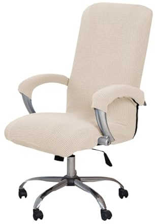Daelesr Stretch Office Chair Covers, High Back Computer Seat Cover, Polar Fleece Chair Covers, Washable Full Wrap Elastic Chair Cover, Removable XL Rotating Desk Armchair Slipcover (beige)