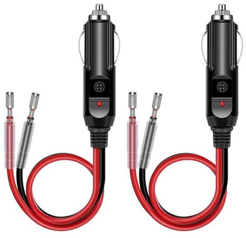 Car Cigarette Lighter, Dujelixa Lighter Aux Socket with 10cm leads, 2Pcs Power Supply Accessories Socket Cigarette Lighter 12V with Red LED Light, 10A Fuse for car blankets, cushions, electric kettle