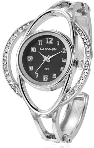 CANSNOW Spangenuhr Damen – Faszinierende Dameuhr mit Silberschwarz Armbanduhr