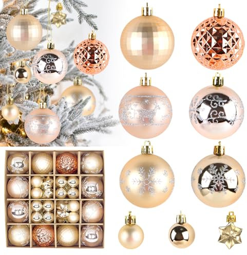 Jemmytu Christbaumkugeln, 44 Stücke Christbaumkugeln Deko Weihnachten, Christbaumkugeln Kunststoff, Weihnachtsbaum Kugeln, Weihnachtskugel, Weihnachtskugel Mit Geschenkpaket (Champagnergold)