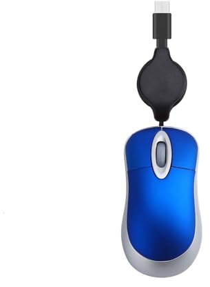 GMBYLBY Ratón con cable USB C retráctil pequeño para niños, 1000 DPI, ratón óptico de viaje, PC de escritorio, azul, M